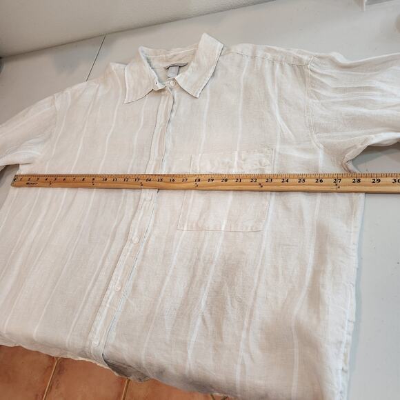 H&M Cream White Stripe Button Down Blouse Size XL 100% Linen Preppy Coastal - Picture 6 of 12